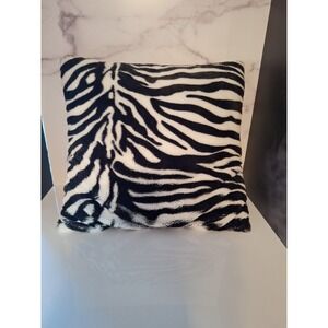 Zebra print pillow faux fur silky fleece very soft black white fuzzy 17x17